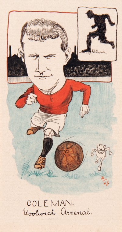 تيم كولمان ، وولويتش آرسنال ، رسم لمجموعة من بطاقات السجائر ، 1907 (قلم وحبر على البطاقة) بواسطة مزق